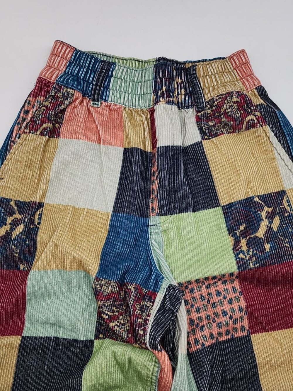 BDG Patchwork Corduroy Elastic Waist Pants Small Hippy Boho Retro Style - Picture 2 of 9